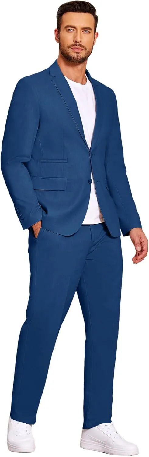 COOFANDY Men's 2 Piece Linen Suits Set Regular Fit Casual Lightweight Blazer Jacket and Pants