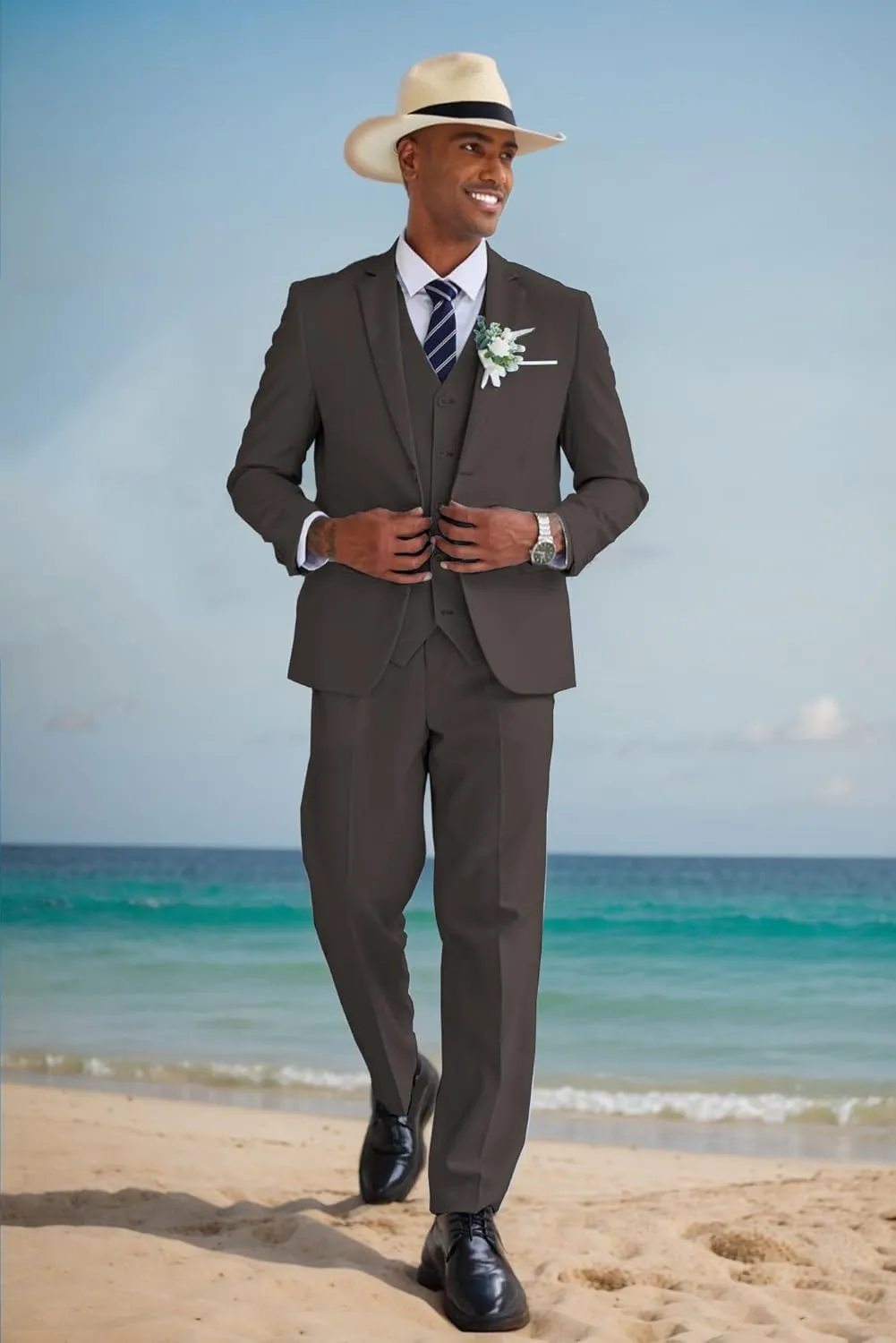 COOFANDY Men's 3 Piece Linen Suits Casual Lightweight Blazer Jackets Vest Pants Set for Wedding Business Prom