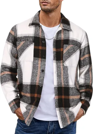 COOFANDY Men's Flannel Shirts Casual Button Down Plaid Shirt Jacket Long Sleeve Fleece Shacket with Pockets
