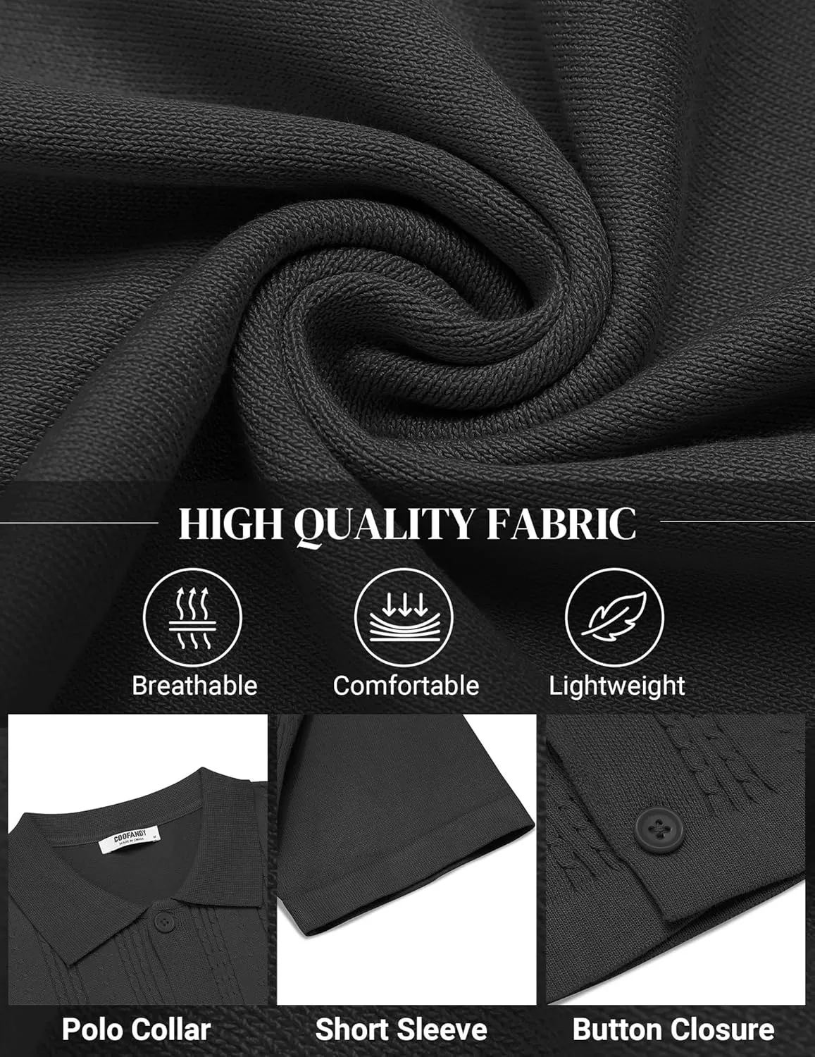 COOFANDY Men's Knit Shirts Short Sleeve Casual Button Down Polo Shirt Summer Beach Vacation Shirts