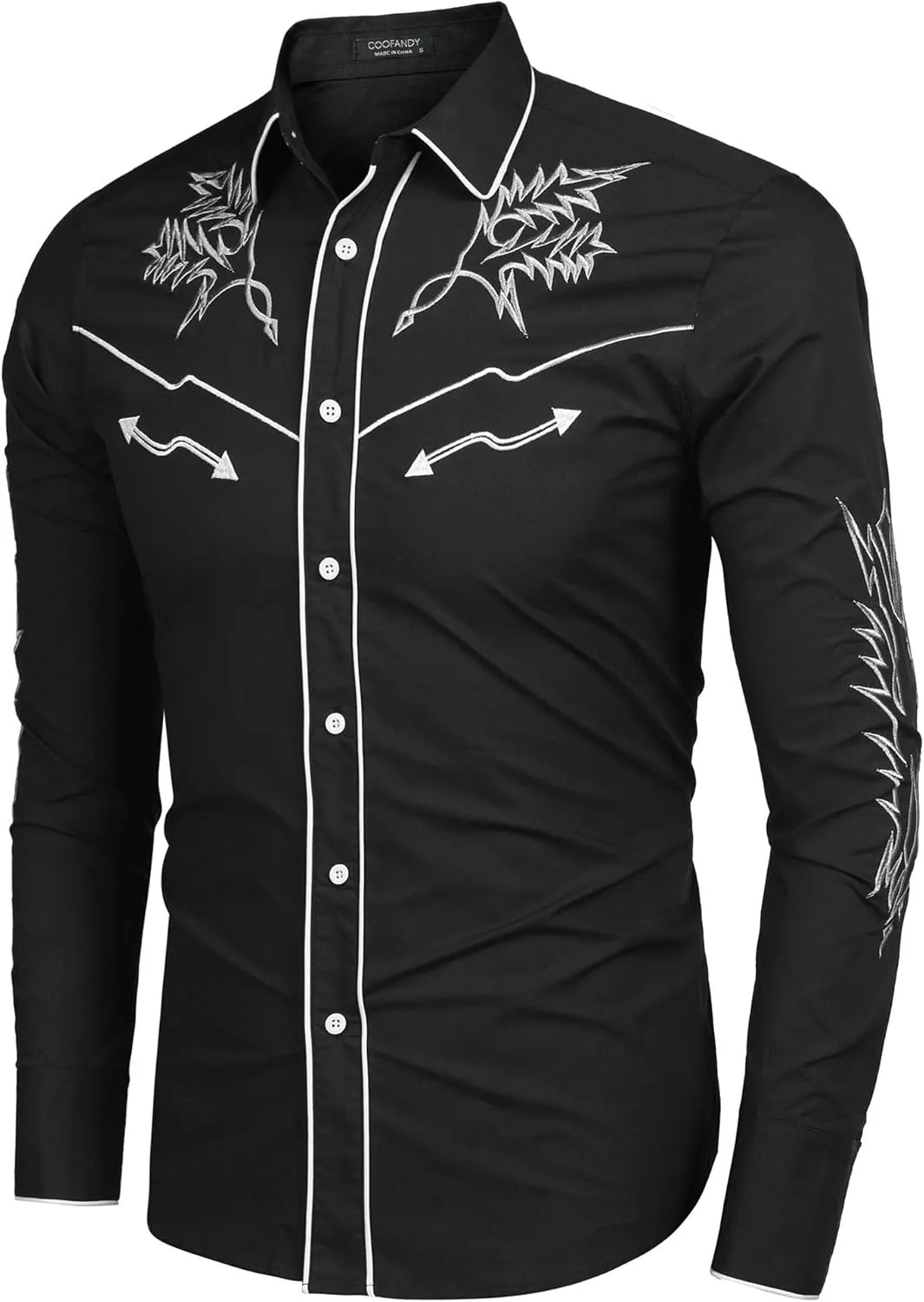 COOFANDY Men's Western Cowboy Shirt Long Sleeve Embroidered Shirt Slim Fit Cotton Casual Button Down Shirt