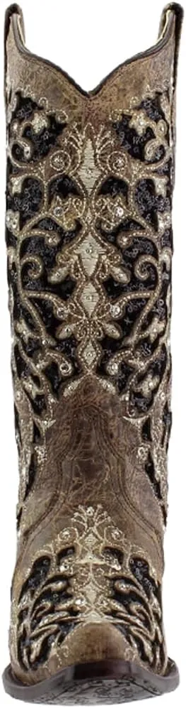 Corral Women's 13-inch White/Green Glitter Inlay & Crystals Pull-On Cowboy Boots - Sizes 5-12 B