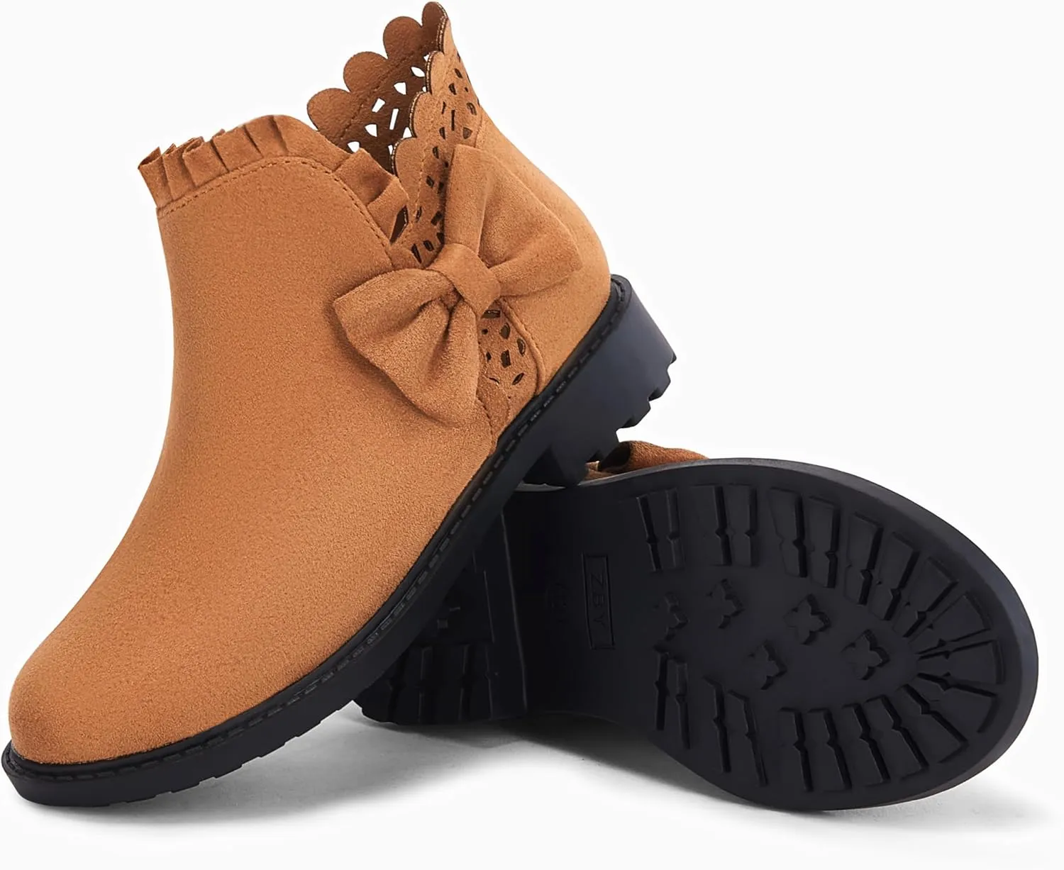 Coutgo Girls Bow Ankle Boots Ruffled Chunky Heel with Classic Side Zipper Dress Booties for Little Kids/Big Kids