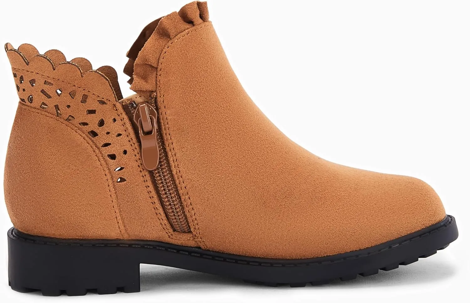 Coutgo Girls Bow Ankle Boots Ruffled Chunky Heel with Classic Side Zipper Dress Booties for Little Kids/Big Kids
