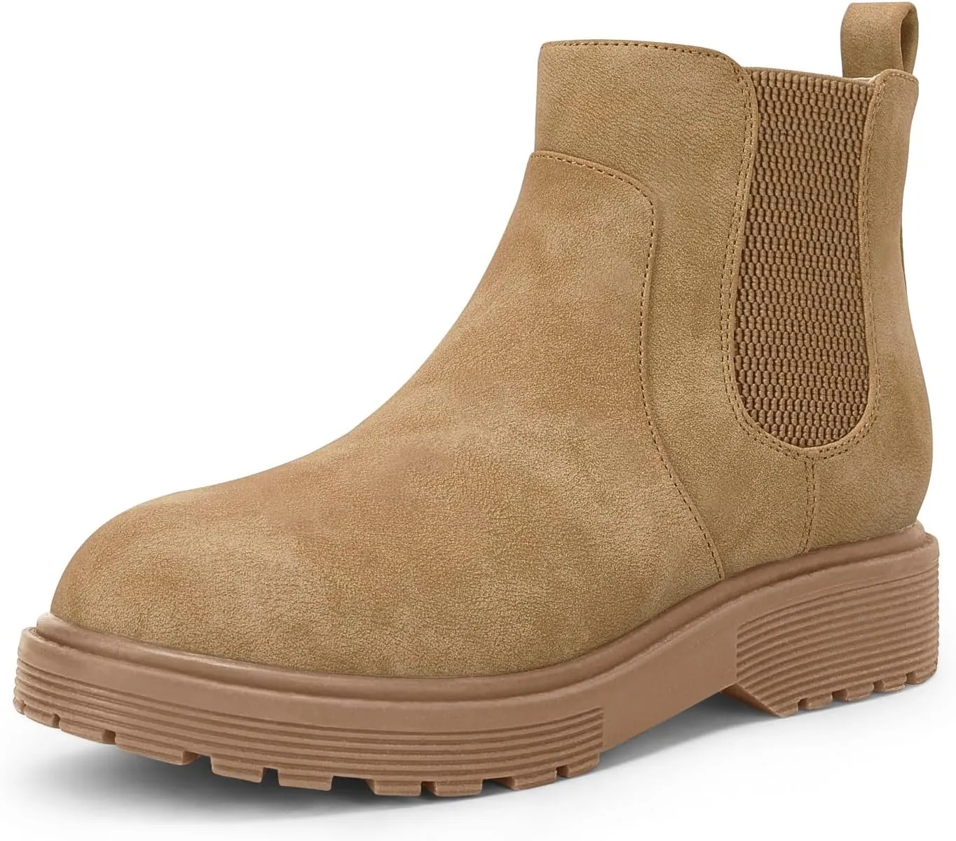 Coutgo Girls Kids Lug Sole Ankle Boots Side Zip Chunky Low Heel Slip On Winter Casual Chelsea Booties Shoes