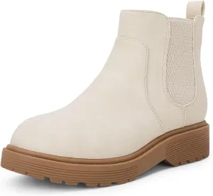 Coutgo Girls Kids Lug Sole Ankle Boots Side Zip Chunky Low Heel Slip On Winter Casual Chelsea Booties Shoes