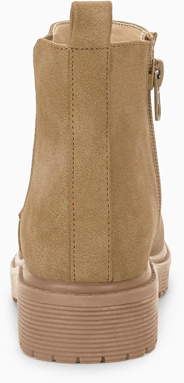 Coutgo Girls Kids Lug Sole Ankle Boots Side Zip Chunky Low Heel Slip On Winter Casual Chelsea Booties Shoes