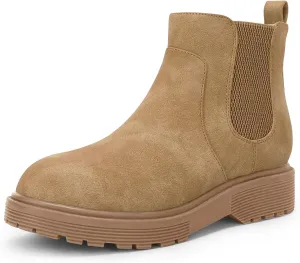 Coutgo Girls Kids Lug Sole Ankle Boots Side Zip Chunky Low Heel Slip On Winter Casual Chelsea Booties Shoes