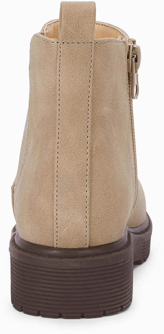 Coutgo Girls Kids Lug Sole Ankle Boots Side Zip Chunky Low Heel Slip On Winter Casual Chelsea Booties Shoes