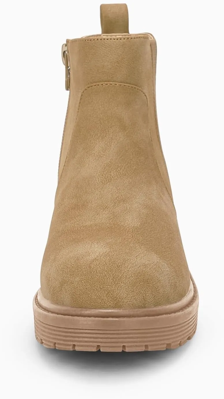 Coutgo Girls Kids Lug Sole Ankle Boots Side Zip Chunky Low Heel Slip On Winter Casual Chelsea Booties Shoes