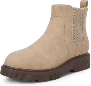 Coutgo Girls Kids Lug Sole Ankle Boots Side Zip Chunky Low Heel Slip On Winter Casual Chelsea Booties Shoes