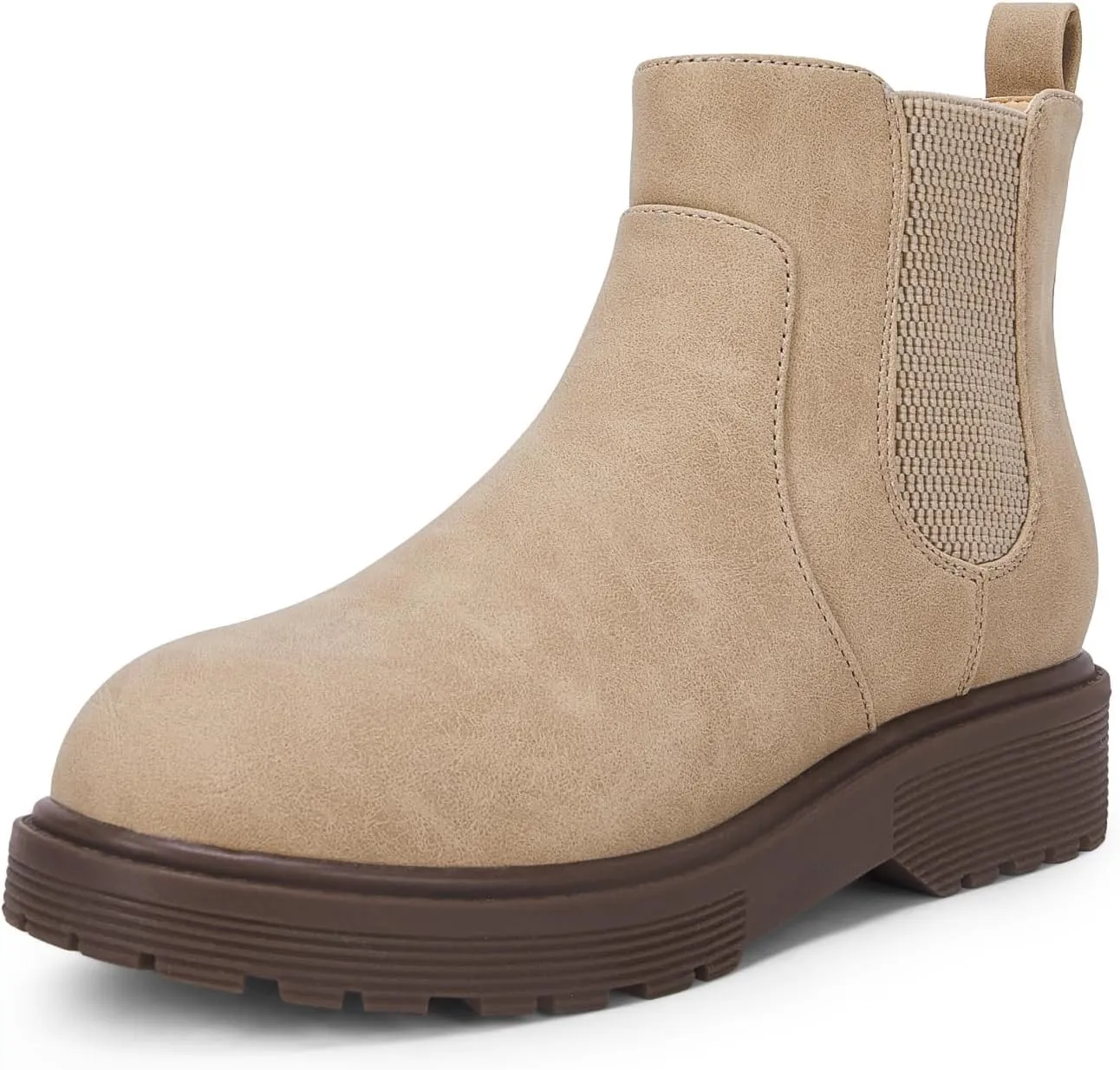 Coutgo Girls Kids Lug Sole Ankle Boots Side Zip Chunky Low Heel Slip On Winter Casual Chelsea Booties Shoes