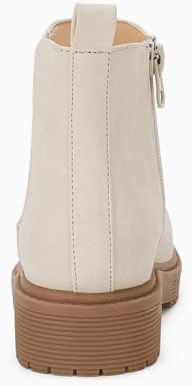 Coutgo Girls Kids Lug Sole Ankle Boots Side Zip Chunky Low Heel Slip On Winter Casual Chelsea Booties Shoes