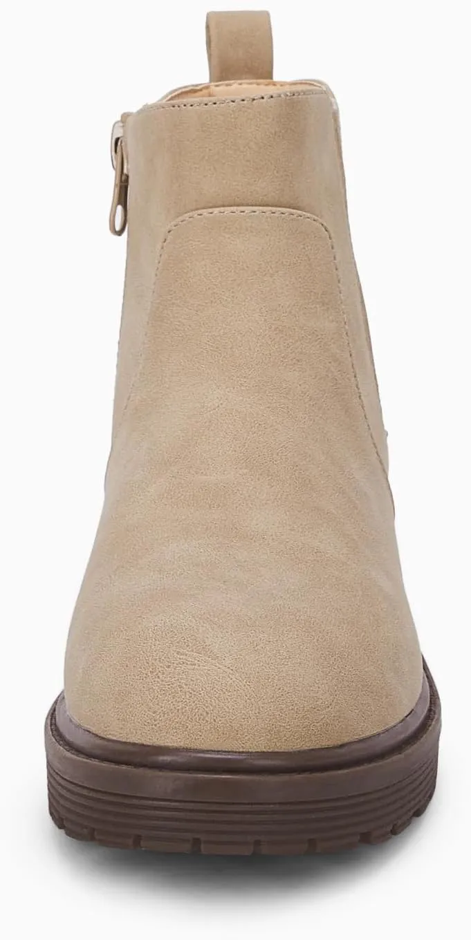 Coutgo Girls Kids Lug Sole Ankle Boots Side Zip Chunky Low Heel Slip On Winter Casual Chelsea Booties Shoes