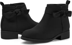 Coutgo Girls Toddler Bow knot Ankle Boots Low Chunky Heel Side Zipper Cute Dress Booties Little Big Kid