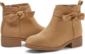 Coutgo Girls Toddler Bow knot Ankle Boots Low Chunky Heel Side Zipper Cute Dress Booties Little Big Kid