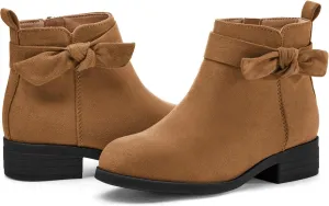 Coutgo Girls Toddler Bow knot Ankle Boots Low Chunky Heel Side Zipper Cute Dress Booties Little Big Kid