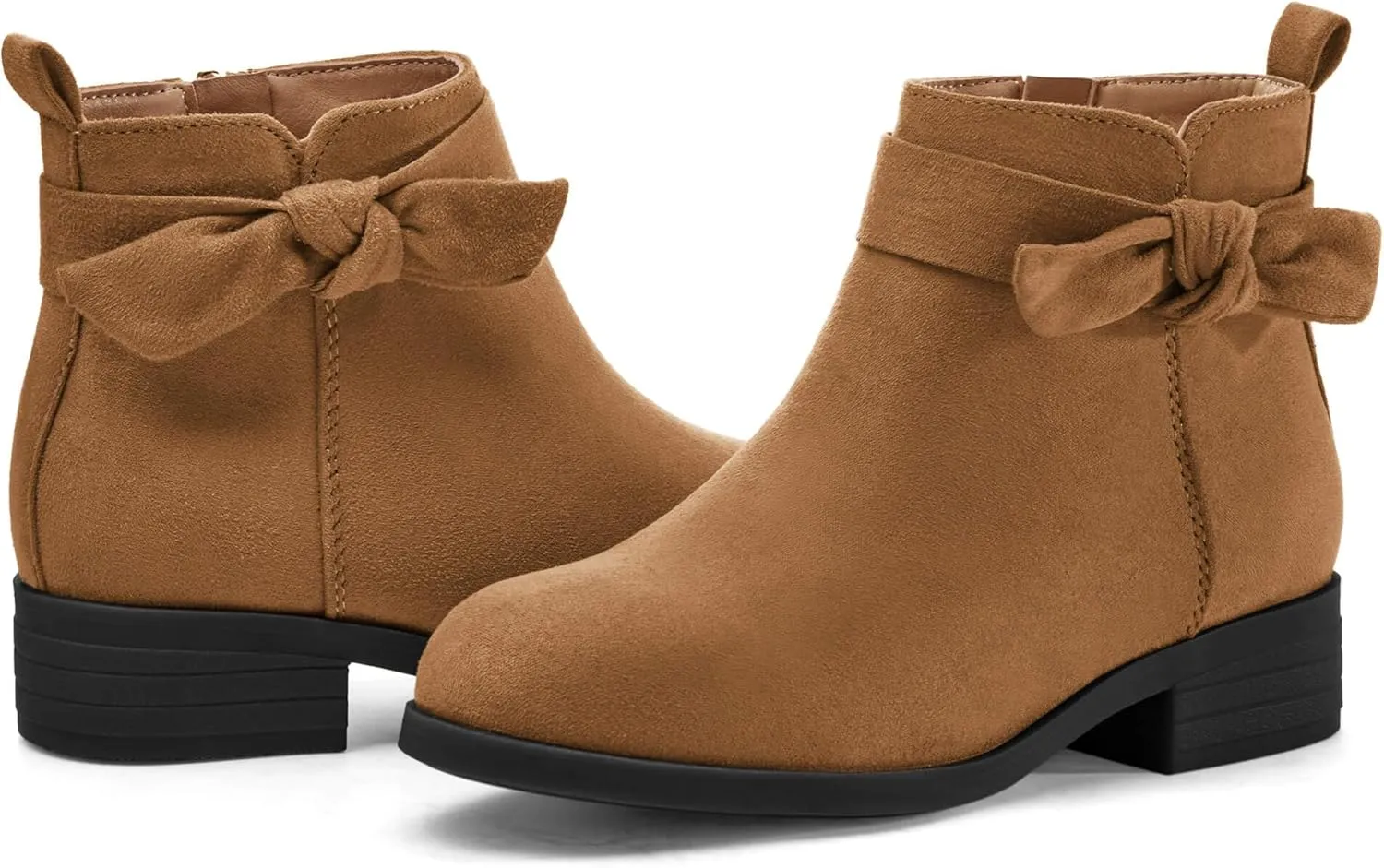 Coutgo Girls Toddler Bow knot Ankle Boots Low Chunky Heel Side Zipper Cute Dress Booties Little Big Kid
