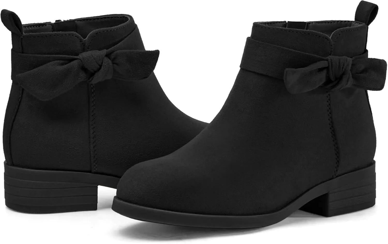Coutgo Girls Toddler Bow knot Ankle Boots Low Chunky Heel Side Zipper Cute Dress Booties Little Big Kid