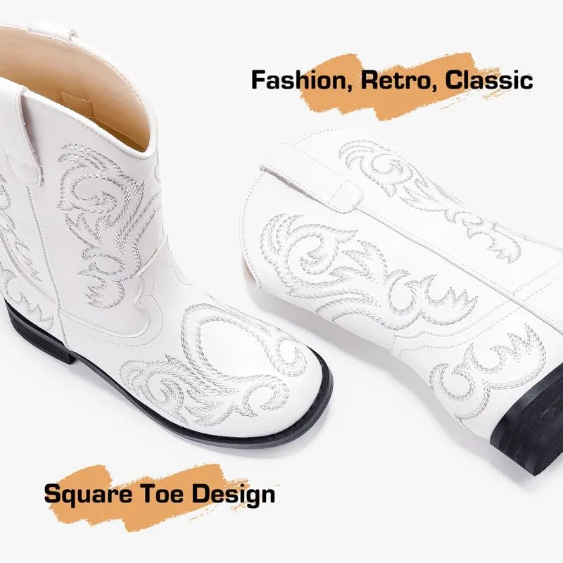 Cowboy Boots for Girls Boys Kids Cowgirl Riding Boots Square Toe Western Embroidery Mid-Calf Birthday Party Toddler Big Kid