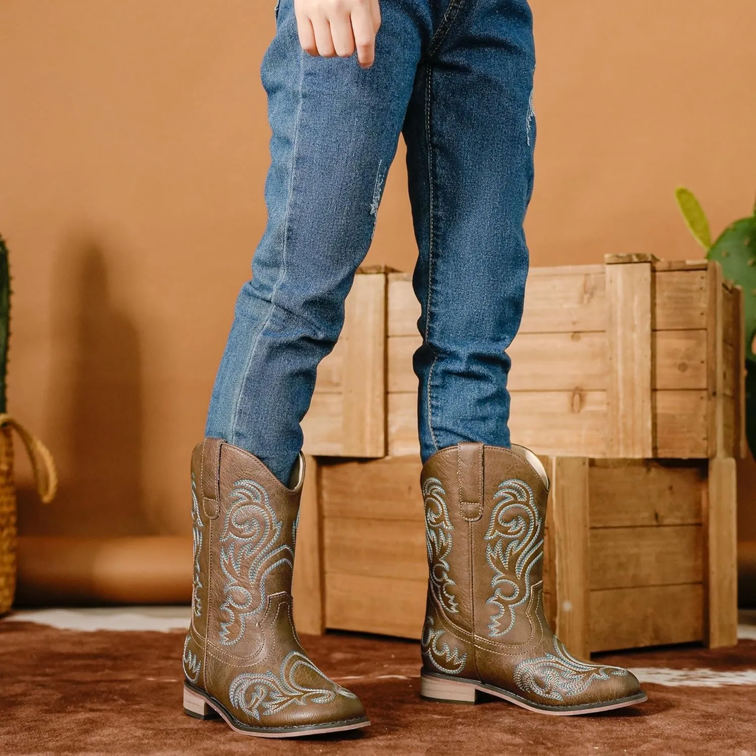 Cowboy Boots for Girls Boys Kids Cowgirl Riding Boots Square Toe Western Embroidery Mid-Calf Birthday Party Toddler Big Kid