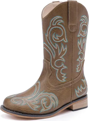Cowboy Boots for Girls Boys Kids Cowgirl Riding Boots Square Toe Western Embroidery Mid-Calf Birthday Party Toddler Big Kid