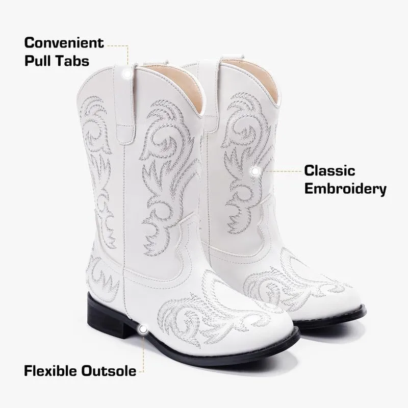 Cowboy Boots for Girls Boys Kids Cowgirl Riding Boots Square Toe Western Embroidery Mid-Calf Birthday Party Toddler Big Kid