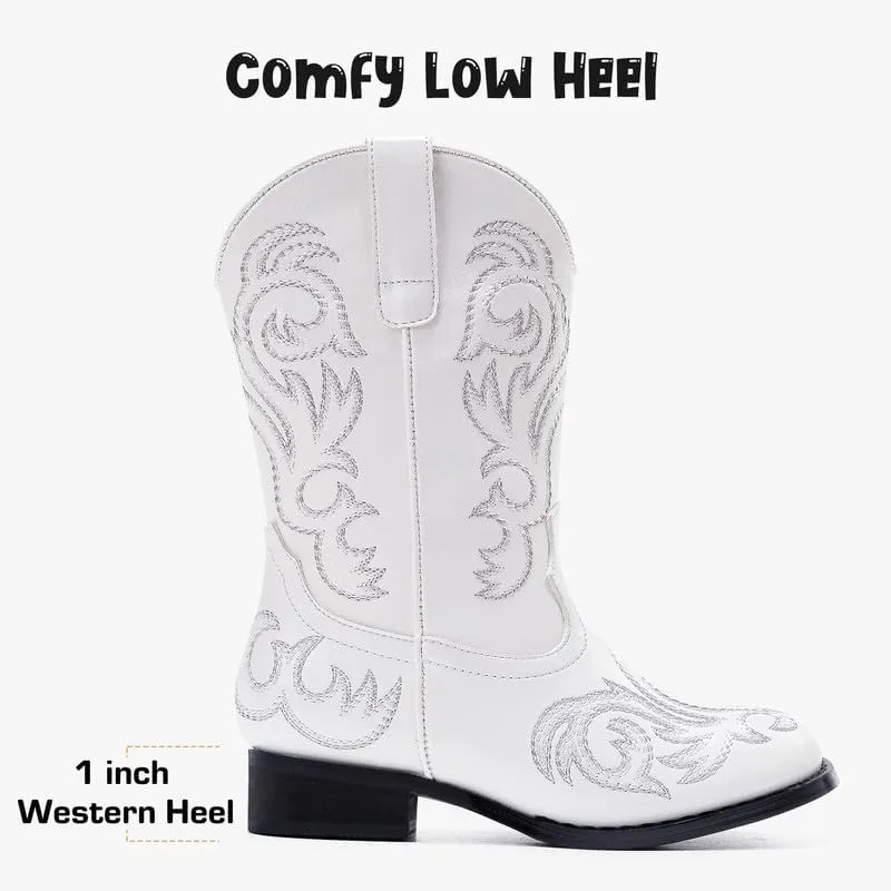 Cowboy Boots for Girls Boys Kids Cowgirl Riding Boots Square Toe Western Embroidery Mid-Calf Birthday Party Toddler Big Kid