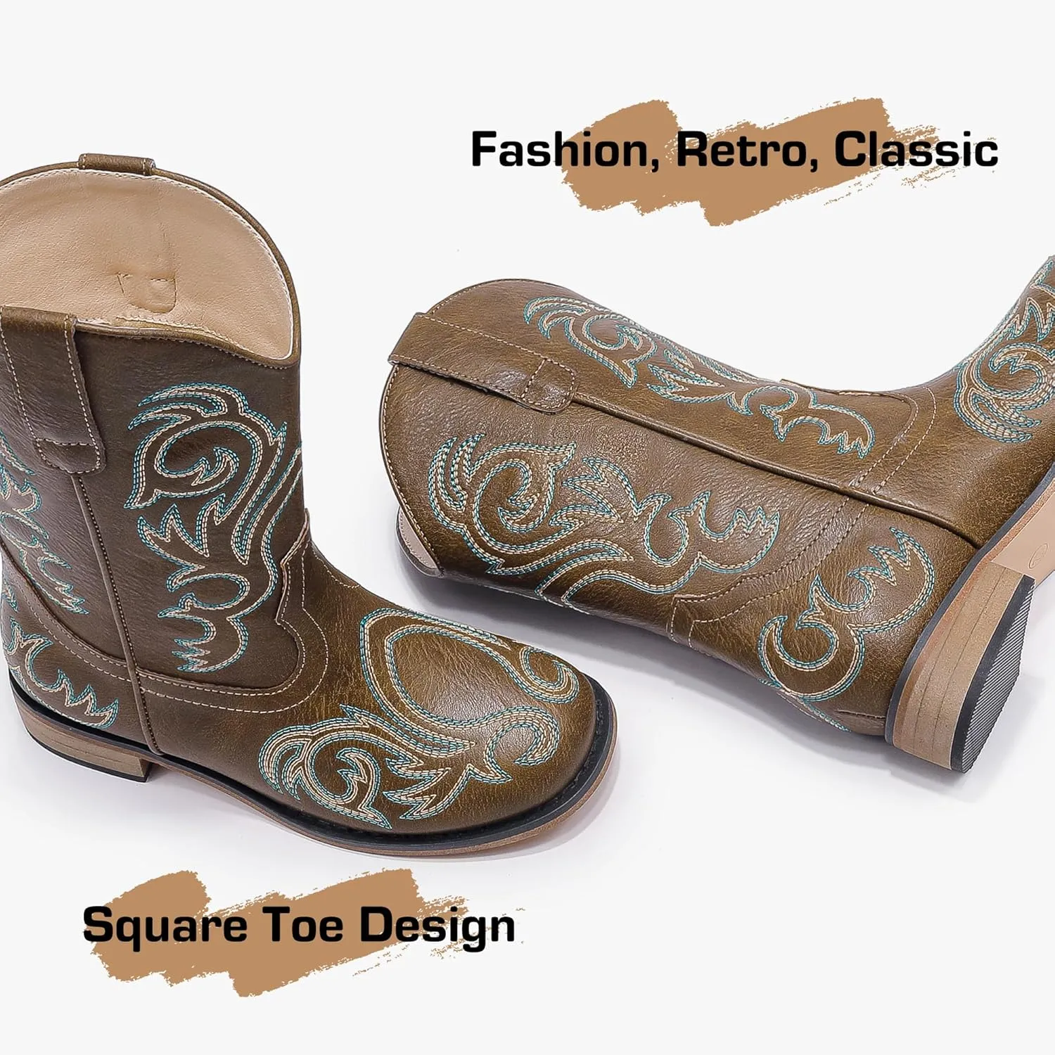 Cowboy Boots for Girls Boys Kids Cowgirl Riding Boots Square Toe Western Embroidery Mid-Calf Birthday Party Toddler Big Kid