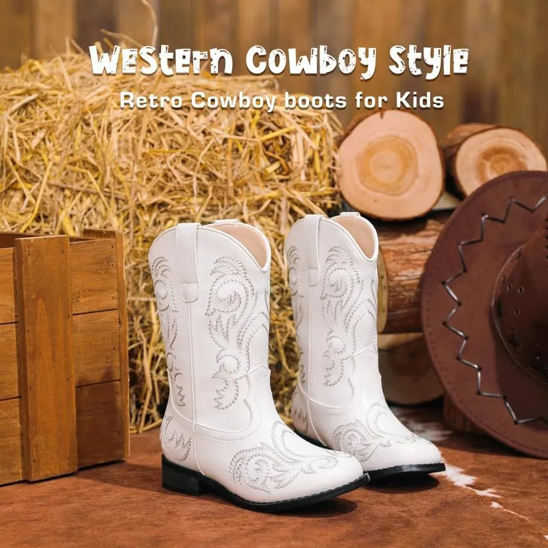 Cowboy Boots for Girls Boys Kids Cowgirl Riding Boots Square Toe Western Embroidery Mid-Calf Birthday Party Toddler Big Kid
