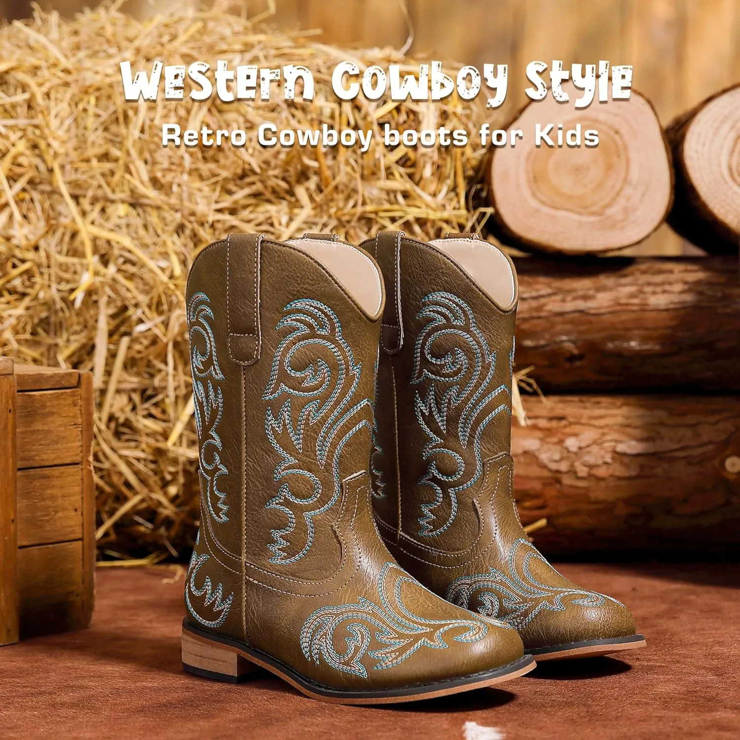 Cowboy Boots for Girls Boys Kids Cowgirl Riding Boots Square Toe Western Embroidery Mid-Calf Birthday Party Toddler Big Kid