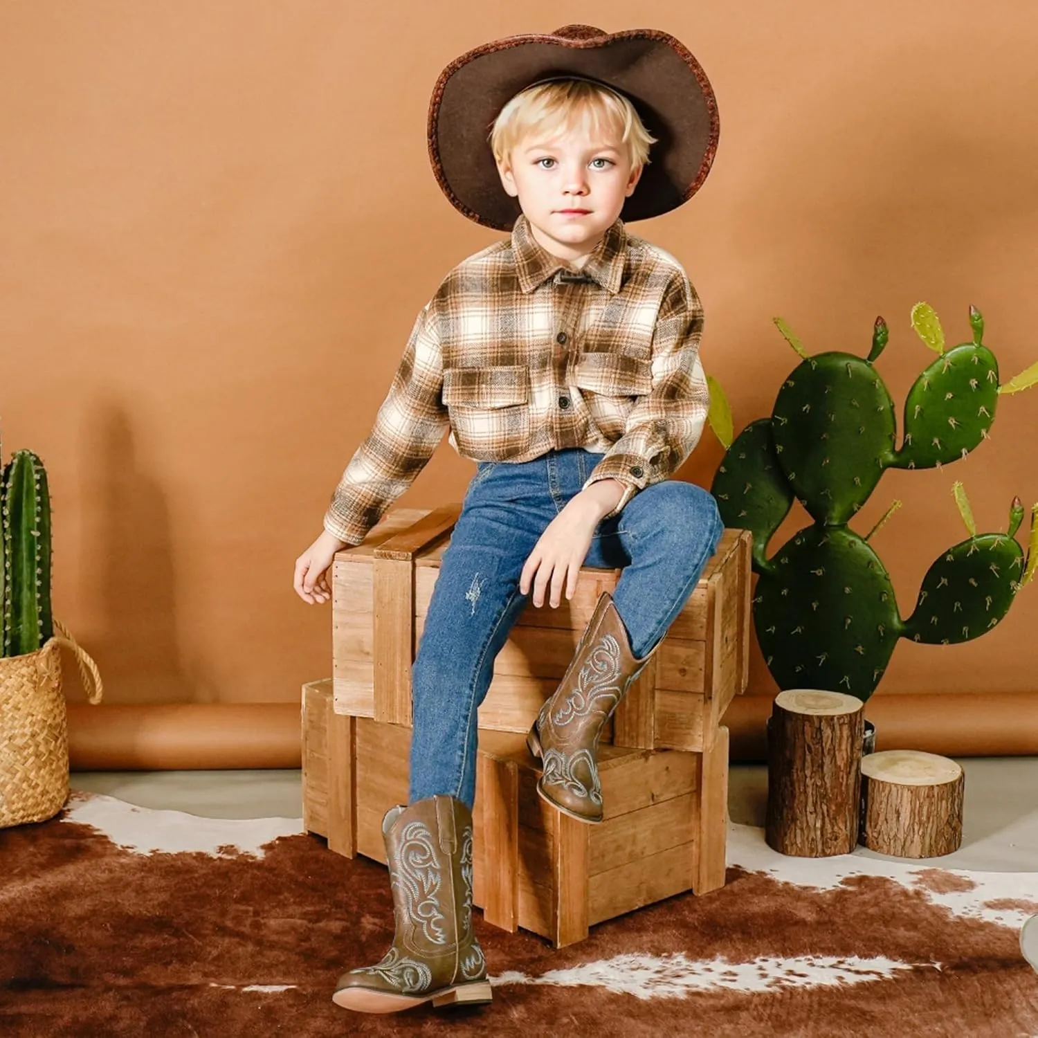Cowboy Boots for Girls Boys Kids Cowgirl Riding Boots Square Toe Western Embroidery Mid-Calf Birthday Party Toddler Big Kid