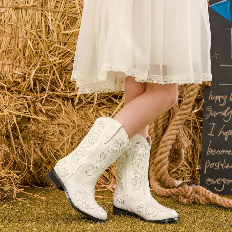 Cowboy Boots for Girls Boys Kids Cowgirl Riding Boots Square Toe Western Embroidery Mid-Calf Birthday Party Toddler Big Kid