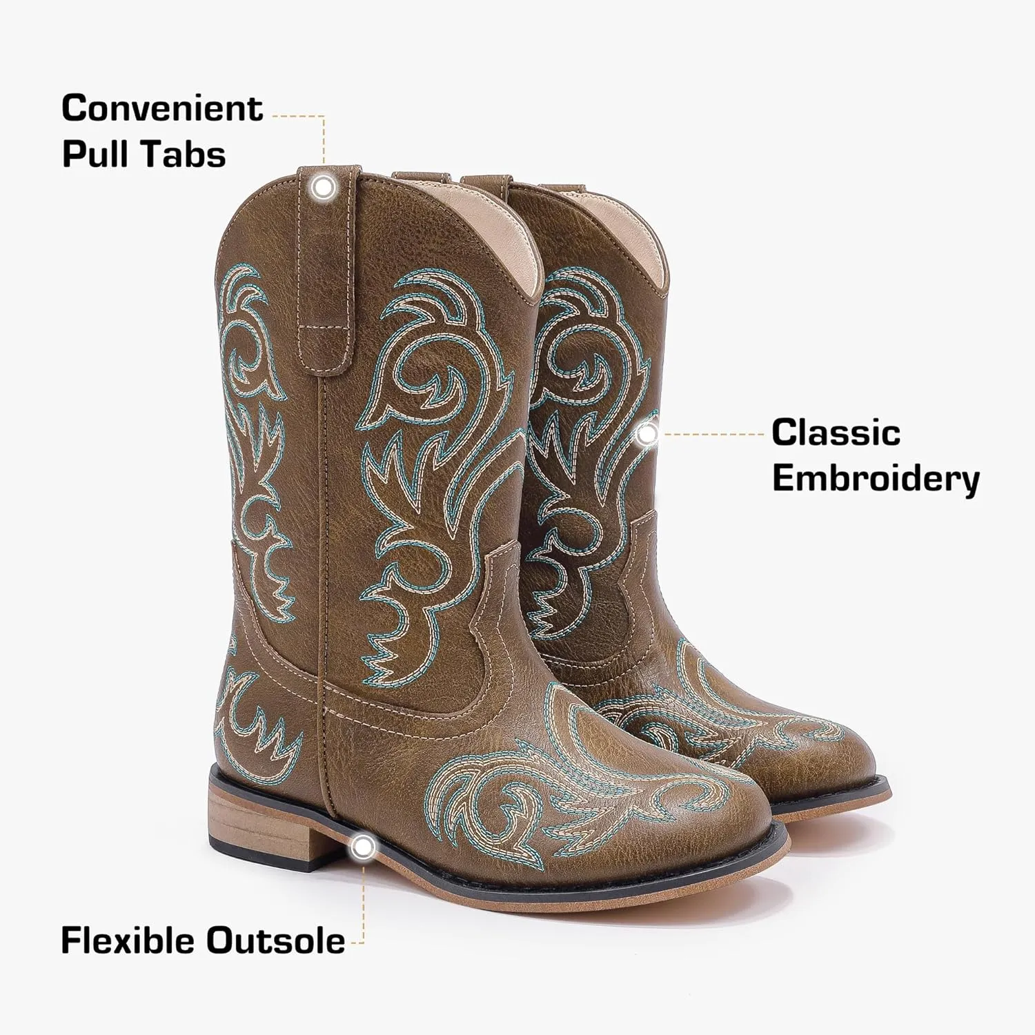 Cowboy Boots for Girls Boys Kids Cowgirl Riding Boots Square Toe Western Embroidery Mid-Calf Birthday Party Toddler Big Kid