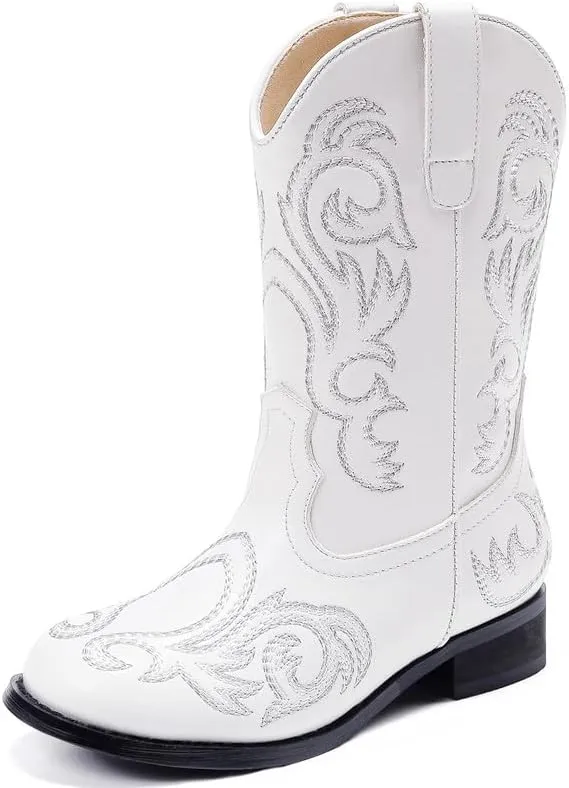 Cowboy Boots for Girls Boys Kids Cowgirl Riding Boots Square Toe Western Embroidery Mid-Calf Birthday Party Toddler Big Kid
