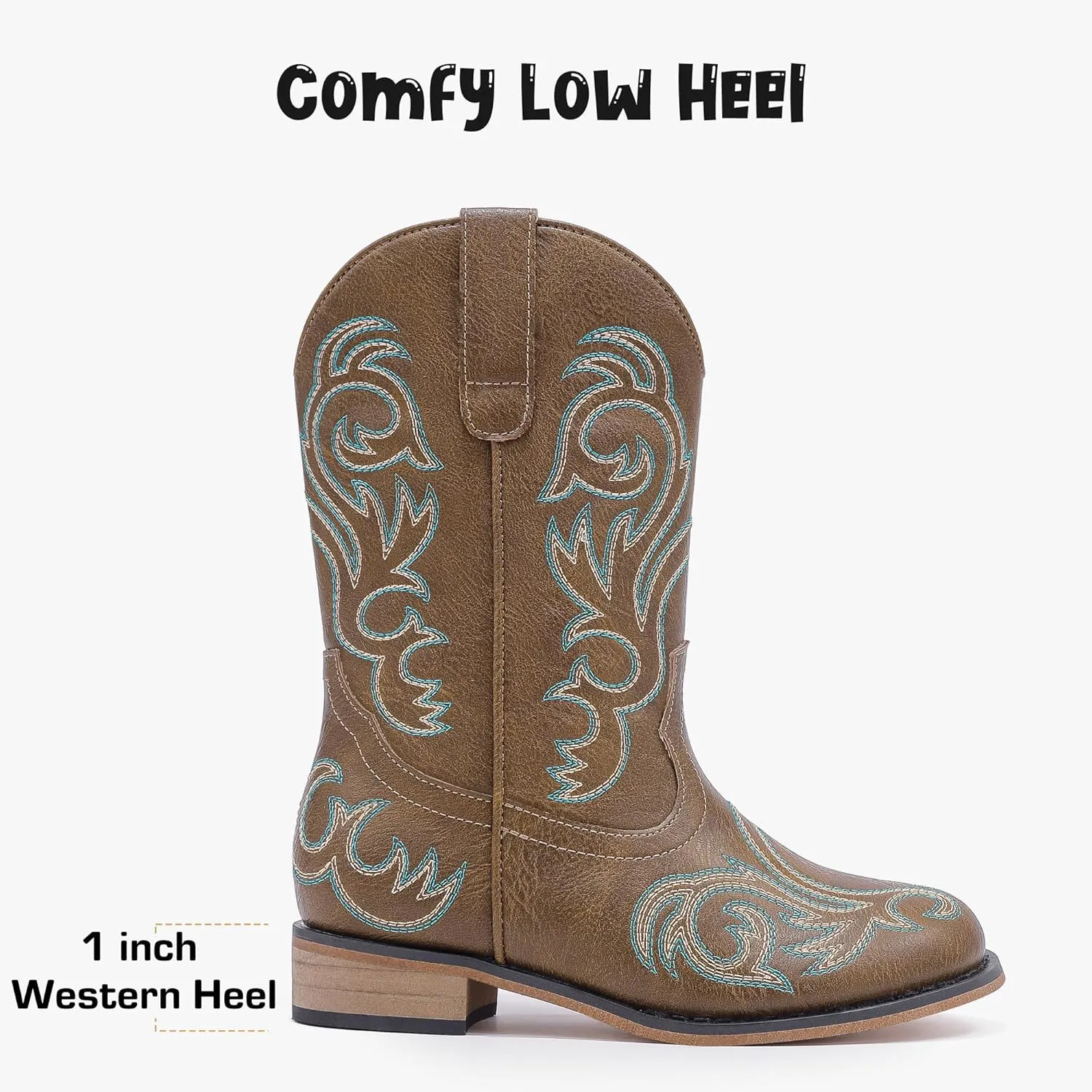 Cowboy Boots for Girls Boys Kids Cowgirl Riding Boots Square Toe Western Embroidery Mid-Calf Birthday Party Toddler Big Kid