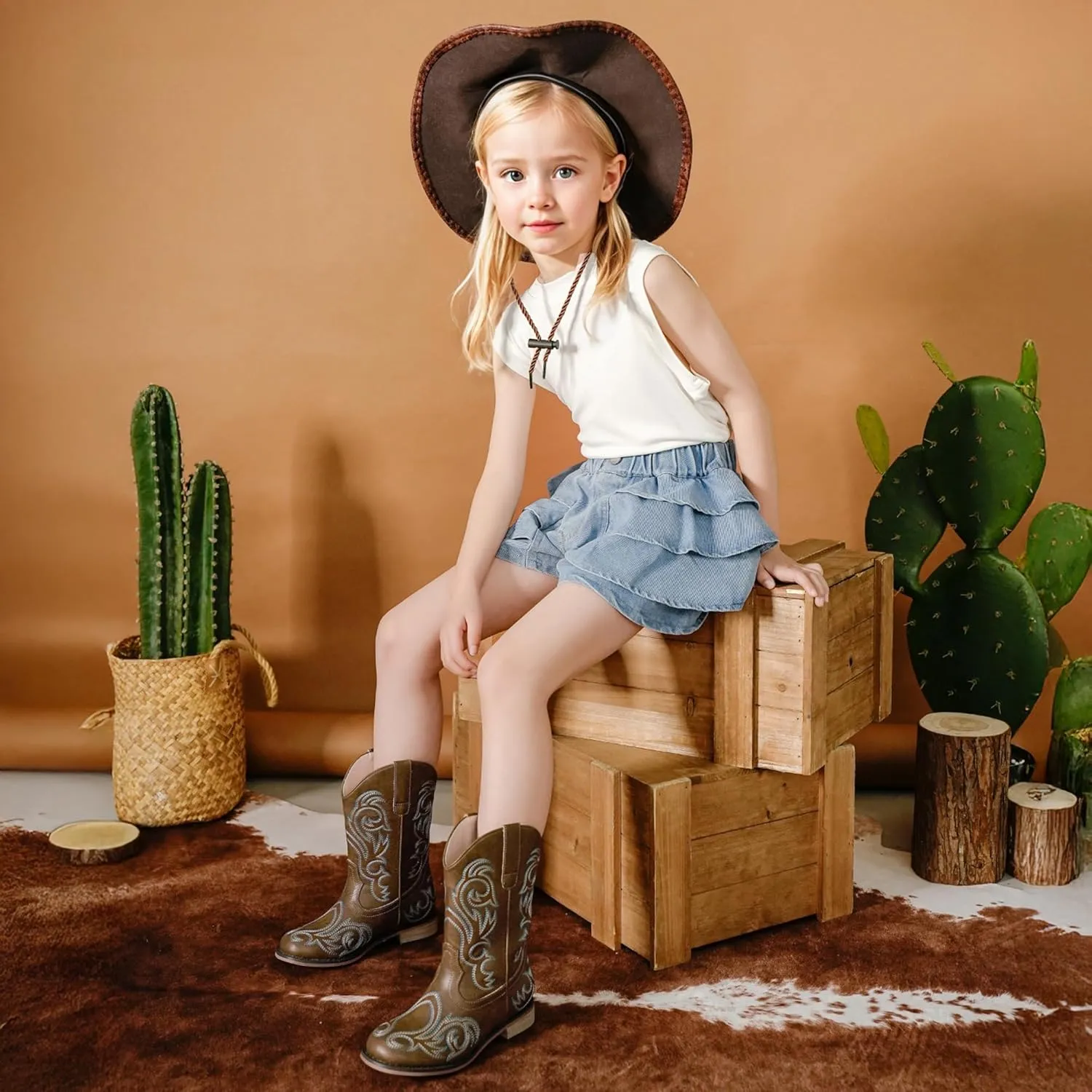Cowboy Boots for Girls Boys Kids Cowgirl Riding Boots Square Toe Western Embroidery Mid-Calf Birthday Party Toddler Big Kid