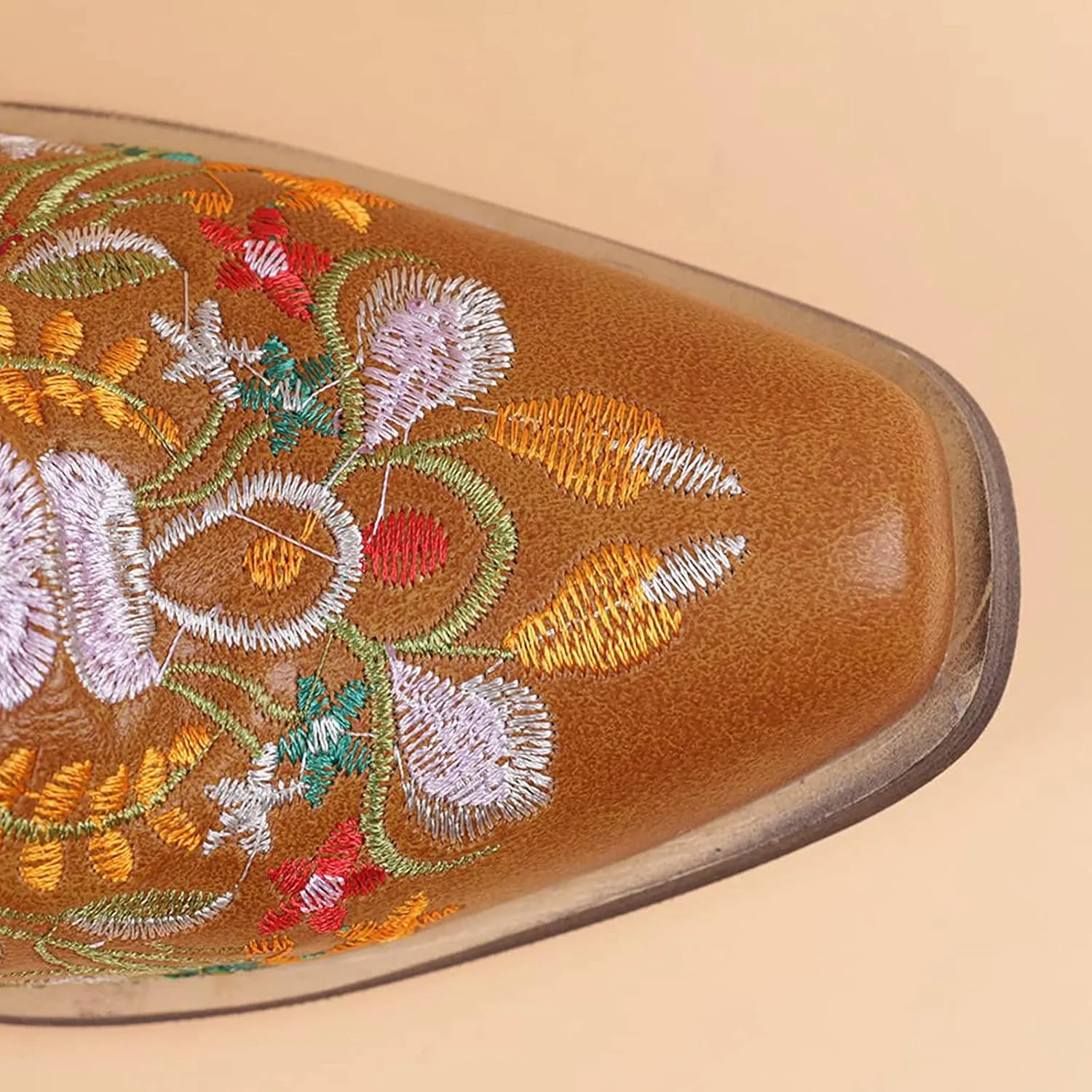 Cowboy Boots for Women Ankle Cowgirl Floral Embroidery Stitched Chunky Heel Pointy Toe Retro Western Boots