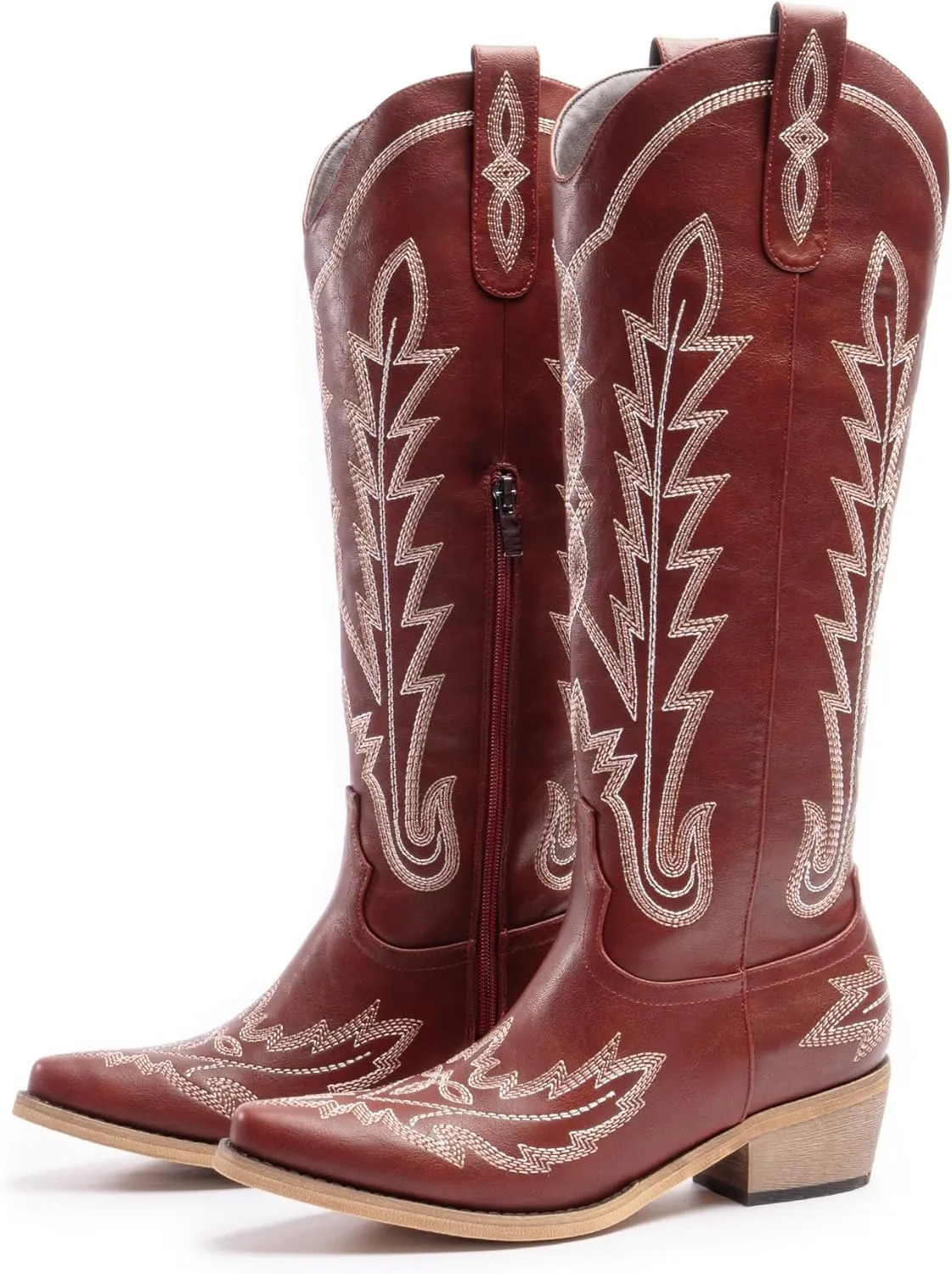 Cowboy Boots for Women, Embroidered Cowgirl Boots, Pointed Toe Knee High Boots, Women's Western Boots Pull On with Side Zipper