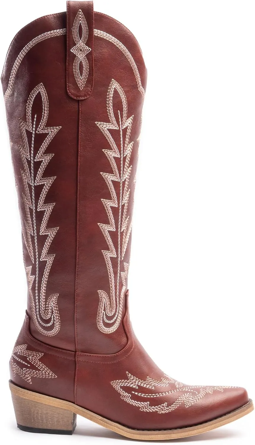 Cowboy Boots for Women, Embroidered Cowgirl Boots, Pointed Toe Knee High Boots, Women's Western Boots Pull On with Side Zipper