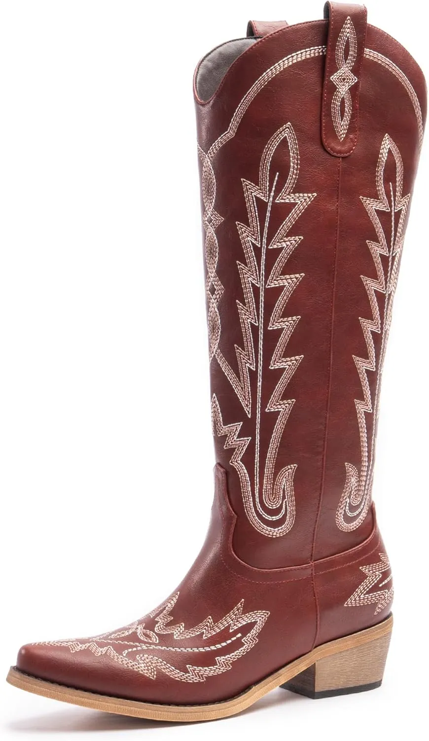 Cowboy Boots for Women, Embroidered Cowgirl Boots, Pointed Toe Knee High Boots, Women's Western Boots Pull On with Side Zipper