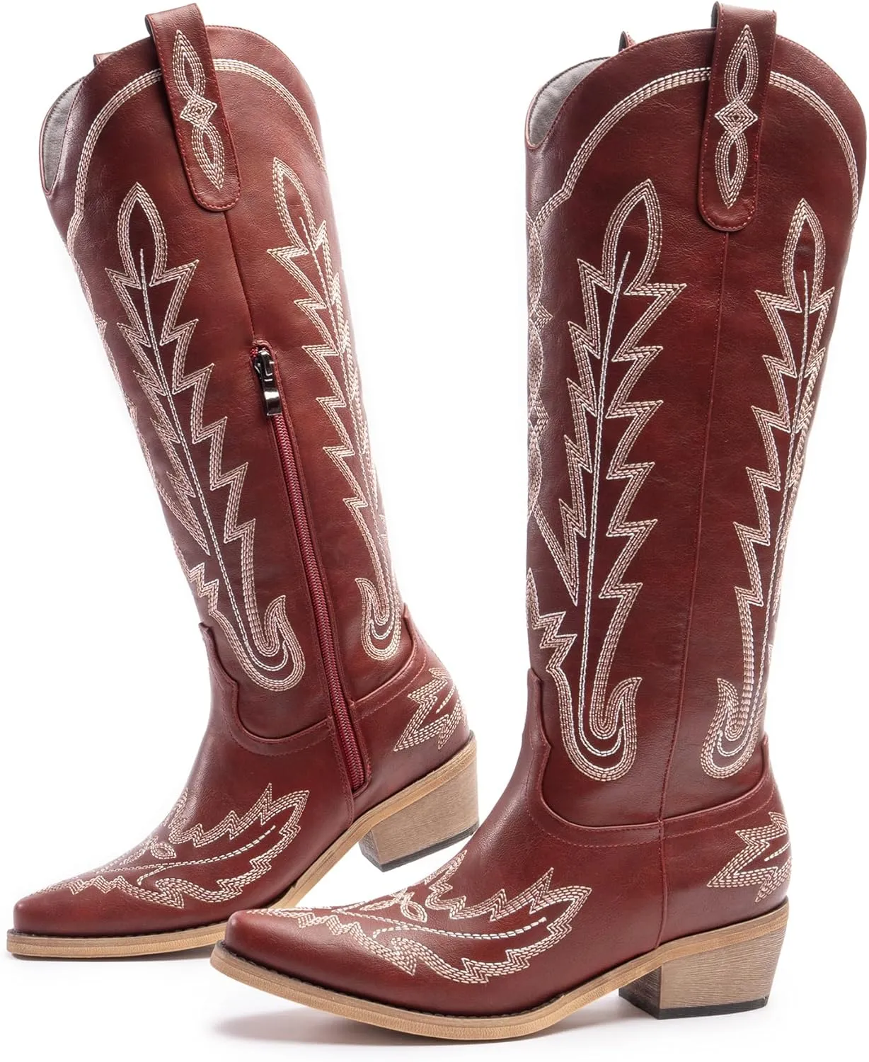 Cowboy Boots for Women, Embroidered Cowgirl Boots, Pointed Toe Knee High Boots, Women's Western Boots Pull On with Side Zipper