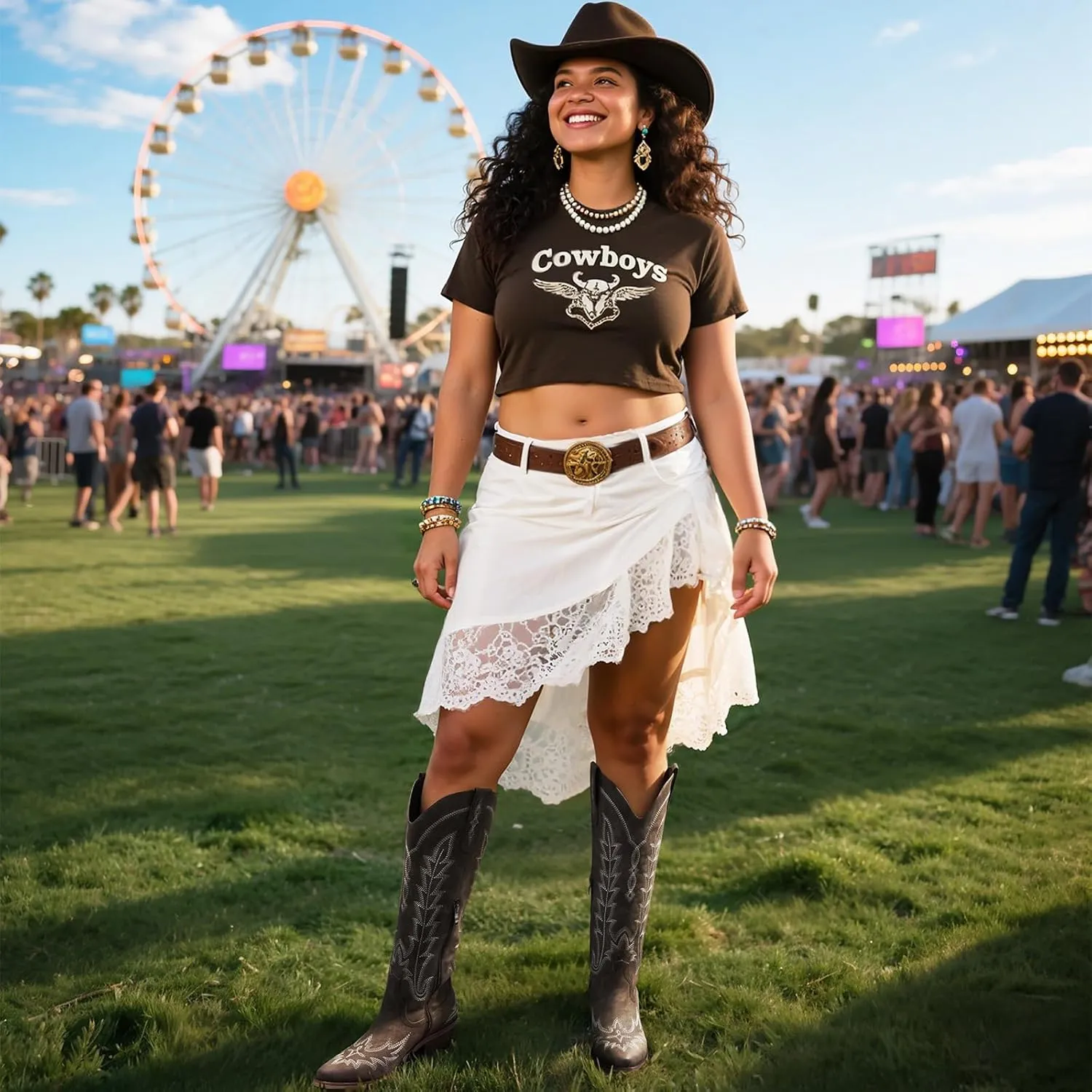 Cowboy Boots for Women - Knee High Embroidered Western Cowgirl Boots, Pointed Toe Chunky Heel Retro Country Boots, Pull On Zipper Vintage Fashion Tall Boots for Girls Ladies