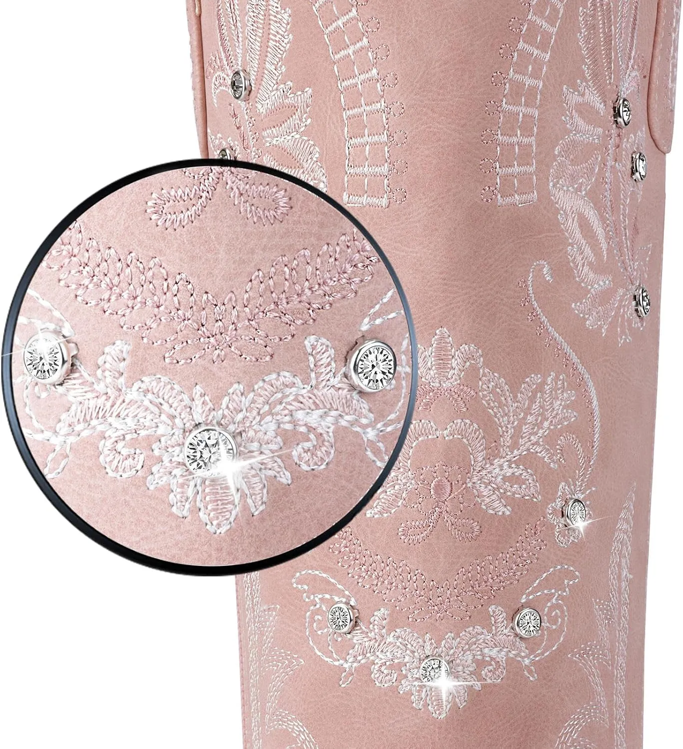 Cowboy Boots for Women - Wide Calf Knee High Cowgirl Boots, Glitter Sparkly Rhinestone Western Country Boots with Classic Embroidery, Pointed Toe Pull On Zipper Retro Boots