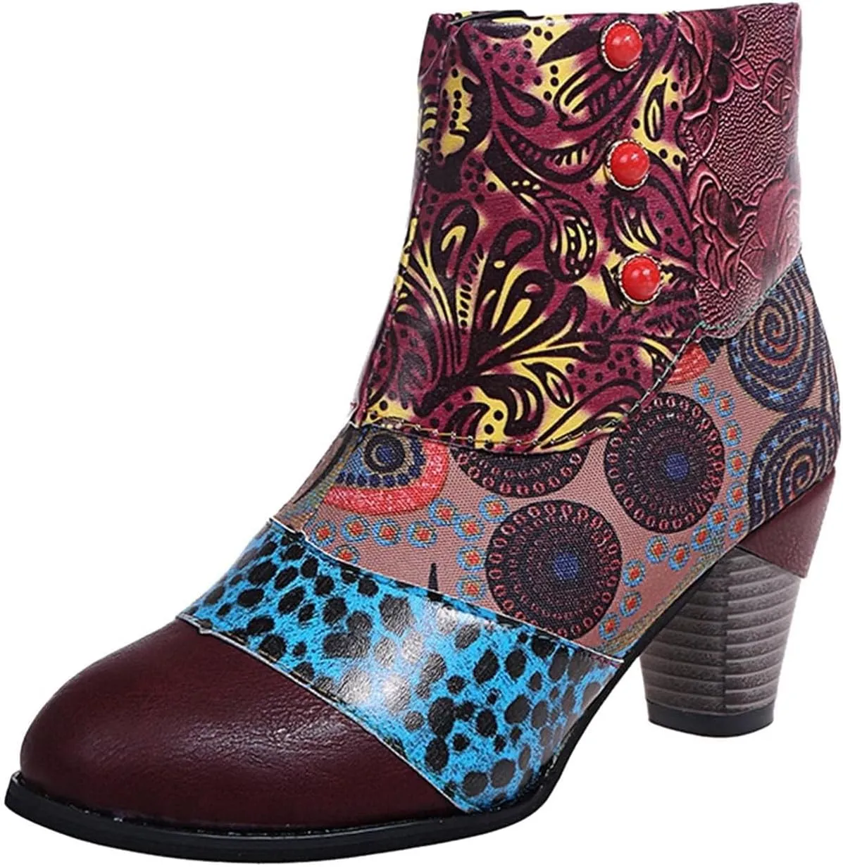 Cowboy Boots Woman 2024 Retro Lambskin High Heel Boots，Leather Round Toe Pump Ankle Booties Trendy Chunky High Heels Dress Short Boots for Ladies