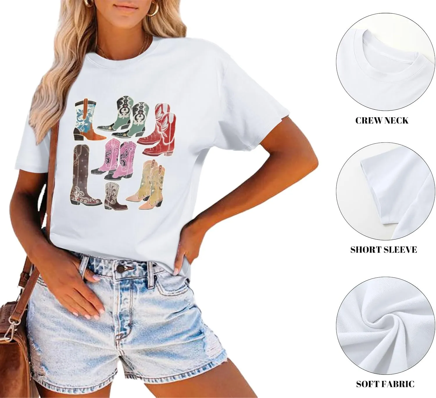 Cowboy Shirts for Women Western Cowgirl Country Graphic Tees Rodeo Boot Vintage T Shirts Music Cute Concert Outfit