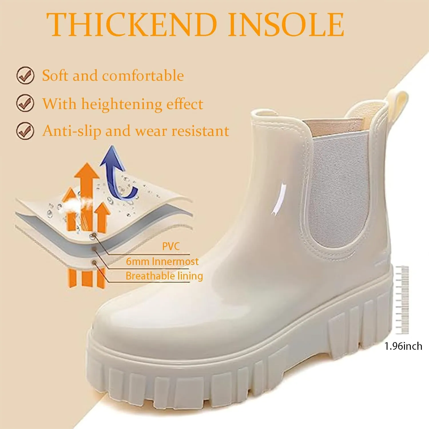 Crepuscute Women's Waterproof Platform High Top Rain Boots - Lightweight Garden Chelsea Ankle Boots With Comfortable Soft Insole for Outdoor