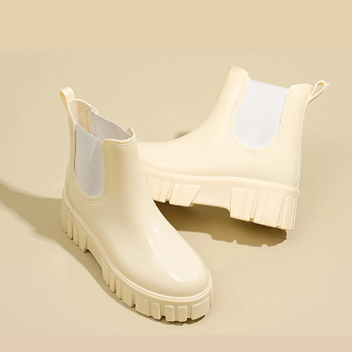 Crepuscute Women's Waterproof Platform High Top Rain Boots - Lightweight Garden Chelsea Ankle Boots With Comfortable Soft Insole for Outdoor