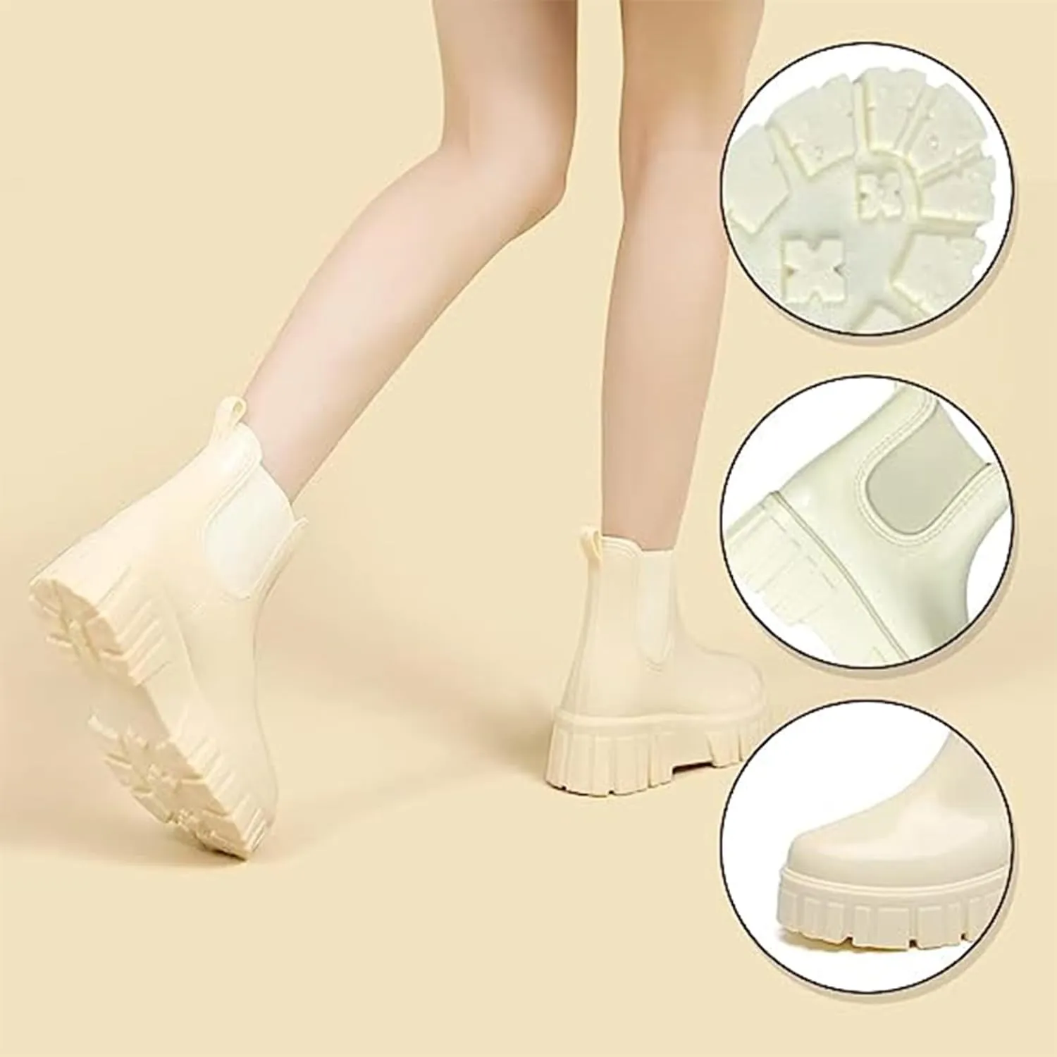 Crepuscute Women's Waterproof Platform High Top Rain Boots - Lightweight Garden Chelsea Ankle Boots With Comfortable Soft Insole for Outdoor