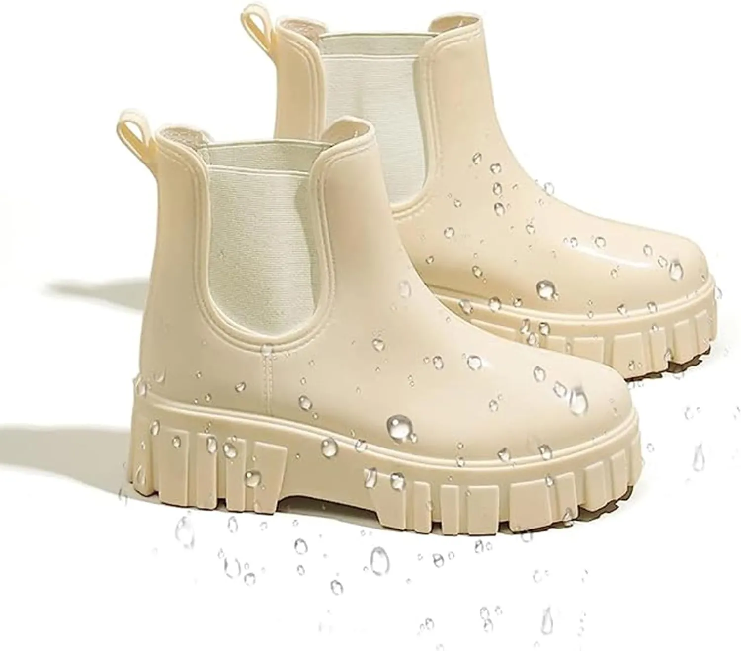 Crepuscute Women's Waterproof Platform High Top Rain Boots - Lightweight Garden Chelsea Ankle Boots With Comfortable Soft Insole for Outdoor